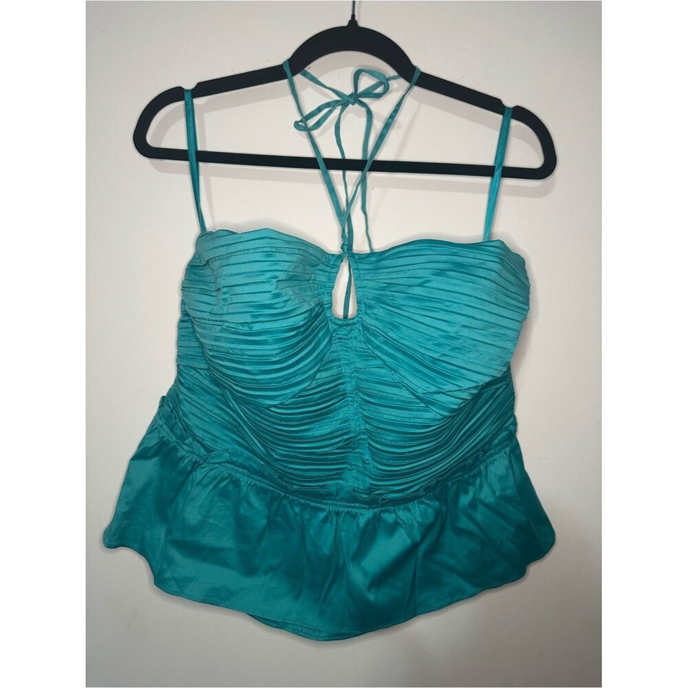 White House Black Market Poplin Keyhole Bustier Top SZ 16 Back Zipper Color Blue - Picture 2 of 11